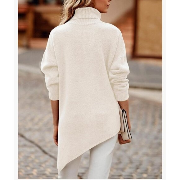 BTBFM Women's Asymmetrical Turtleneck Sweater Size Small Beige Cozy Warm Winter - Picture 2 of 14